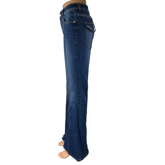 H&M Women's Blue Dark Wash High Rise Flared Bootcut Bell Bottom Denim Jeans 4 - Picture 2 of 4